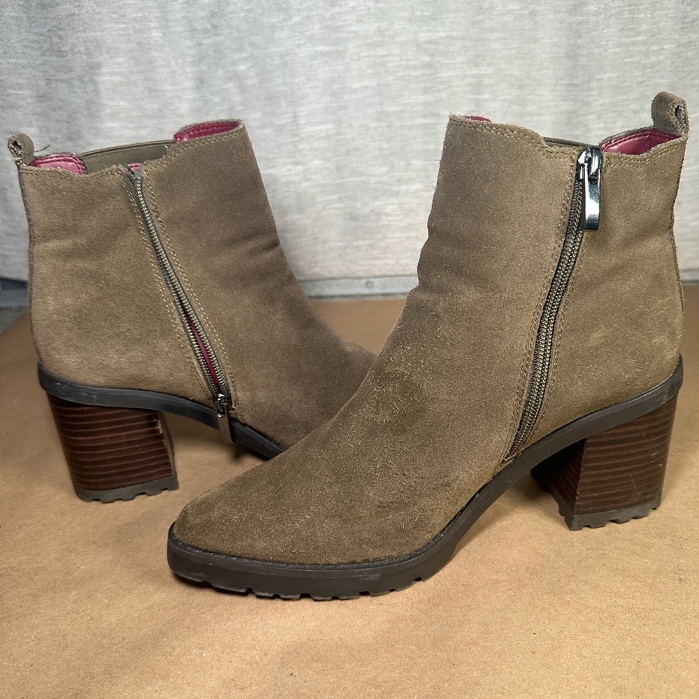 Franco Sarto L-Trent Rugged Chunky Olive Green Leather Chelsea Boots Size 8M - Picture 10 of 11